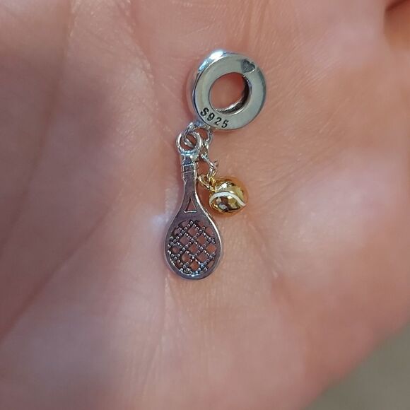 925 Sterling Silver Badminton Tennis Charm - Picture 4 of 8